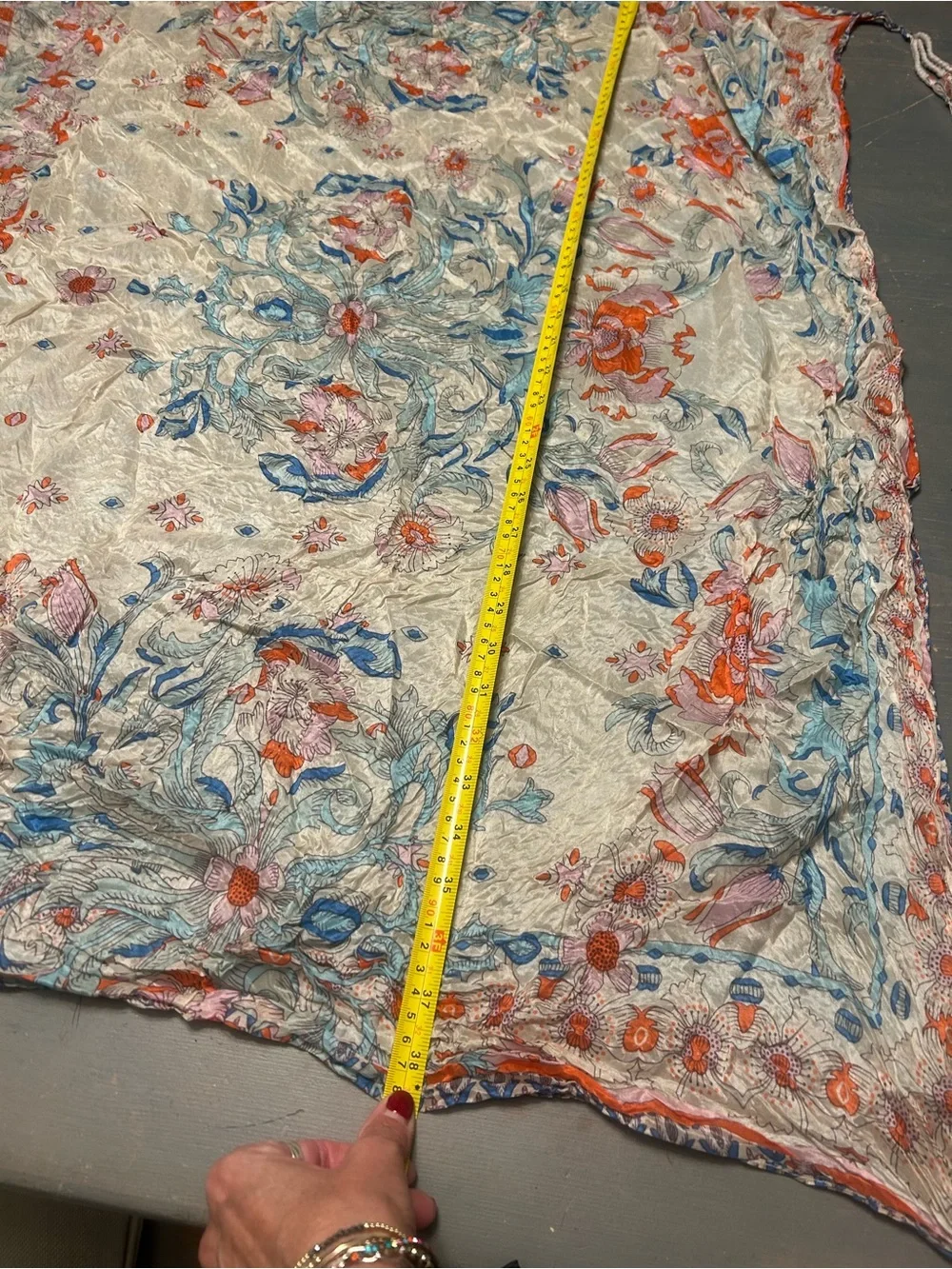 Johnny Was pre loved silk Bohemian 4 tassel scarf